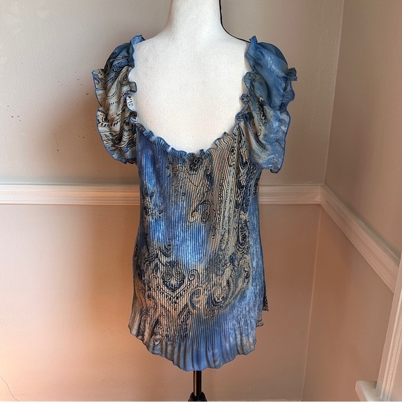 Vintage Piano Micro Pleated Ruffle Blouse Y2K Whimsigoth Art To Wear Fairy - Picture 16 of 17